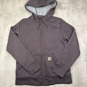 Carhartt Women's Sherpa Lined Full Zip Hoodie Purple XS Relaxed Workwear USA